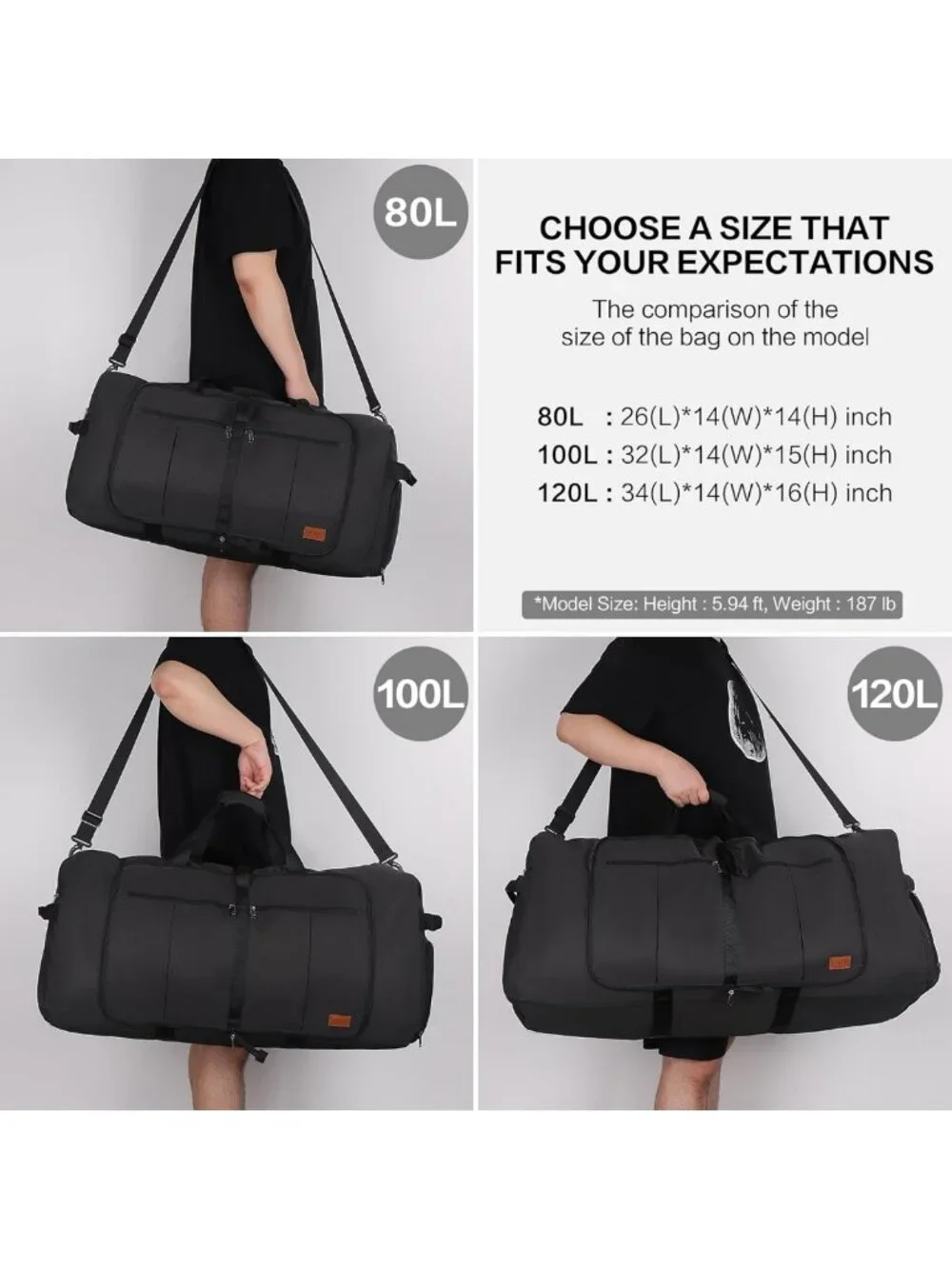 120L Waterproof Travel Duffel Bag, Foldable & Collapsible with Shoe Compartment